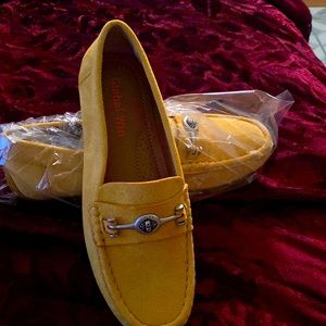 Yellow suede loafers